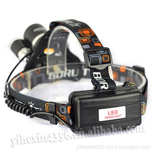 High Quality Boruit 4000 Lumens Aluminum Alloy Headlamp 4 Modes 3 CREE T6 LED light front Head light